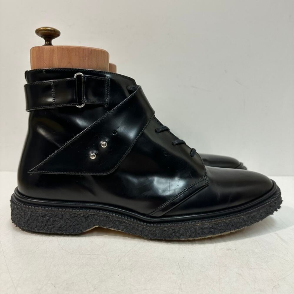 RARE Aideu Paris Richard Boots Polished Black Calf Crepe Sole EUC US 9 EU 42
